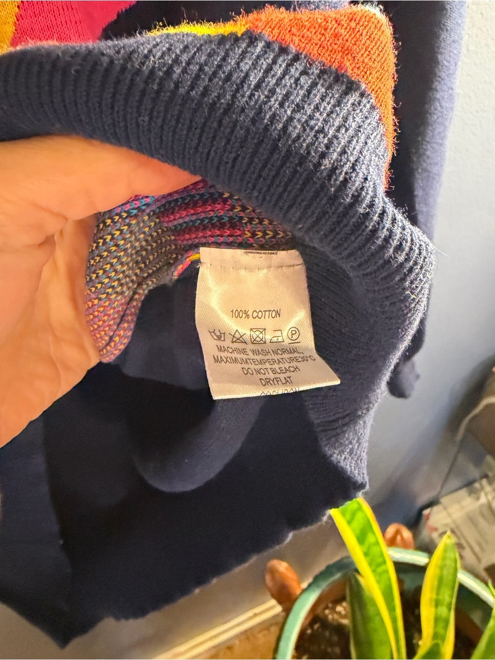OXKNIT Women's Crew Neck Sweater in Navy with Multicolor Wave Large - Picture 4 of 5